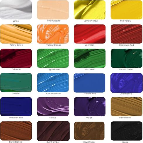 MyArtscape Oil Paint Set - 24 x 21ml Tubes - Artist Quality - Rich Vivid Oil-based Colors - Lightfast - Heavy Body - Great Saturation - Glossy Finish - Professional Painting Supplies in Kuwait