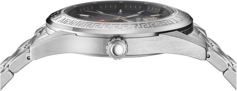 Versace V-Code GMT Collection Luxury Mens Watch Timepieces with a Silver Bracelet Featuring a Stainless Steel Case and a Blue Dial in Saudi Arabia