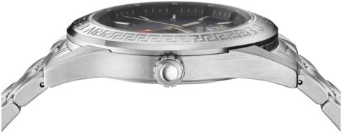 Versace V-Code GMT Collection Luxury Mens Watch Timepieces with a Silver Bracelet Featuring a Stainless Steel Case and a Blue Dial in Saudi Arabia