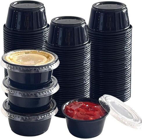 130 مجموعة - 2 أوقية أكواب جيلو شوت مع أغطية، أكواب توابل بلاستيكية، حاويات أجزاء مع أغطية، أكواب صلصة، مثالية لتغميس الصلصات in Kuwait