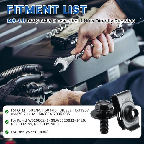 20 مجموعة من مسامير الجسم M6-1.0 المصنوعة من الفولاذ المنغنيز ومشابك صواميل على شكل حرف U، وأدوات تثبيت شديدة التحمل لمصدات السيارات، والرفارف، وغطاء المحرك، وغطاء المحرك، ودرع الرش in Kuwait