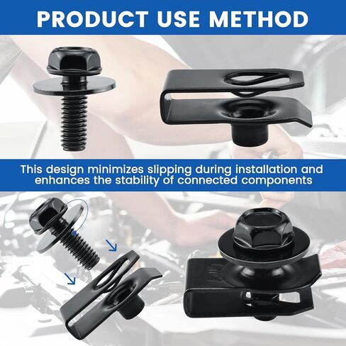 20 مجموعة من مسامير الجسم M6-1.0 المصنوعة من الفولاذ المنغنيز ومشابك صواميل على شكل حرف U، وأدوات تثبيت شديدة التحمل لمصدات السيارات، والرفارف، وغطاء المحرك، وغطاء المحرك، ودرع الرش in Kuwait