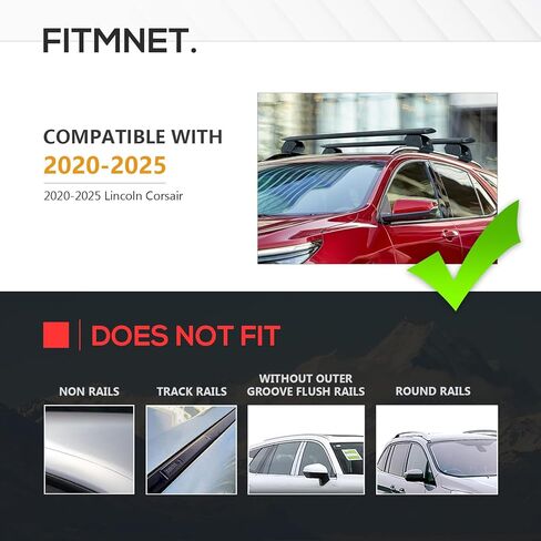 Roof Rack Cross Bars Compatible with 2020-2025 Lincoln Corsair with Side Rails, Heavy Duty 300 LBS Adjustable & Lockable Cargo Rack Crossbars Rooftop Luggage Carrier in Kuwait