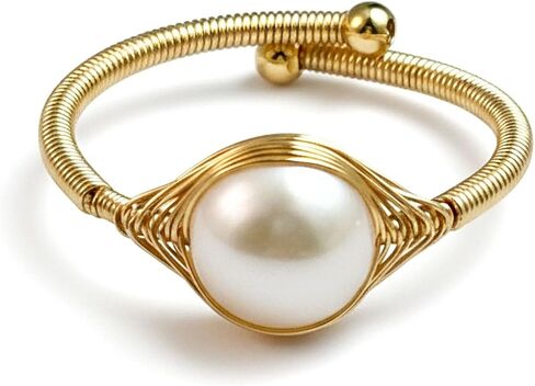 Gold Pearl Ring, Handmade Adjustable Ring with Freshwater Pearl, Vintage Jewelry for Women in Kuwait