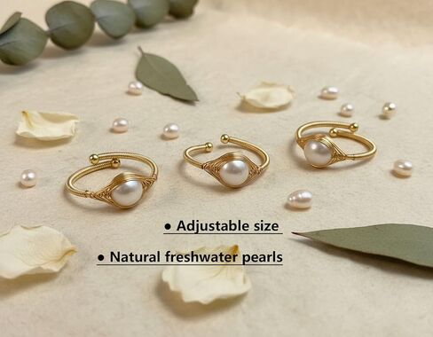 Gold Pearl Ring, Handmade Adjustable Ring with Freshwater Pearl, Vintage Jewelry for Women in Kuwait