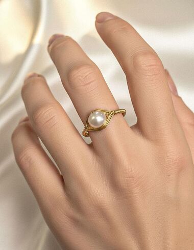 Gold Pearl Ring, Handmade Adjustable Ring with Freshwater Pearl, Vintage Jewelry for Women in Kuwait