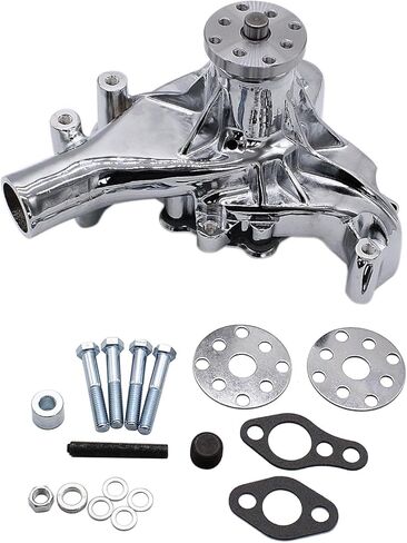 Aluminum High Volume Long Water Pump 2 Grooves Polished Chrome Crankshaft and Water Pump Pulley Compatible with Small Block Chevy SBC 283 302 305 327 350 383 400 V8 LWP in Saudi Arabia