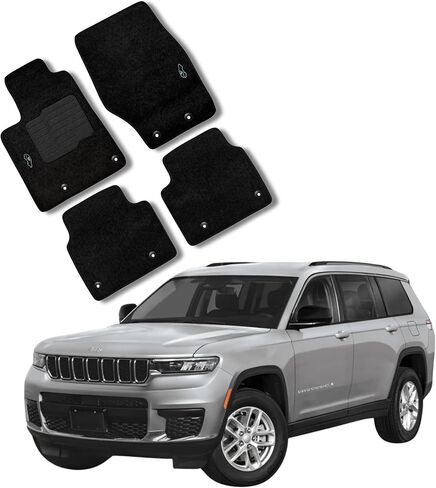 ecoMats Carpet Floor Mats Fit for Jeep Grand Cherokee L 2021-2026, Custom Fit Floor Liner for front and rear row, Driver Heel Pad, Safety Grommets, Black (Does not Fit Regular 5-seater Grand Cherokee) in Saudi Arabia