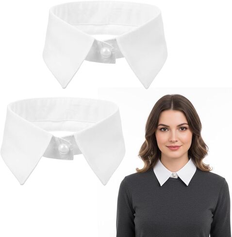 2 Pack White Detachable Fake Collar, Versatile Dickey White Collar Faux Collars for Women Half Shirt Blouse False Collars for Dresses Vest Blouse in Kuwait