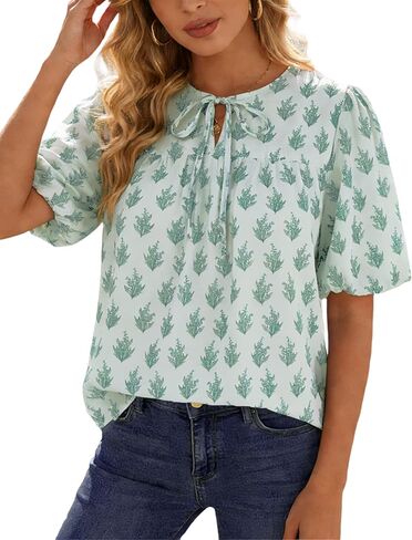 Belle Poque Floral Babydoll Tops for Women Short Puff Sleeve Tie Front Blouse Loose Fit 2026 Summer Boho Tops Outfits in Saudi Arabia