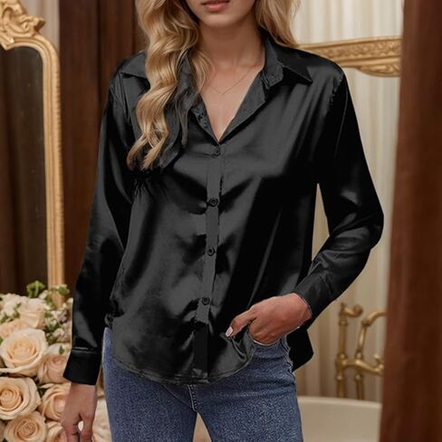 Satin Shirt Women's Satin Imitation Long Sleeve Shirt in Saudi Arabia
