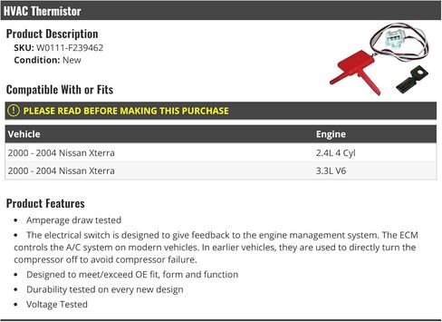 HVAC Thermistor - Compatible with 2000-2004 Nissan Xterra in Saudi Arabia