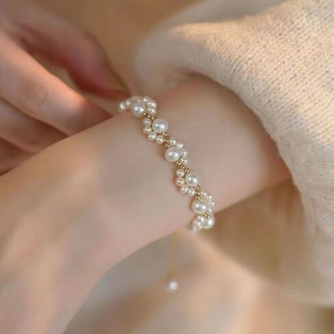 Elegant Pearl Bracelets for Women, Gold Bracelet Silver Pearl Jewelry as Valentines Gifts for Girls in Saudi Arabia