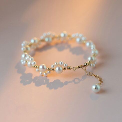 Elegant Pearl Bracelets for Women, Gold Bracelet Silver Pearl Jewelry as Valentines Gifts for Girls in Saudi Arabia