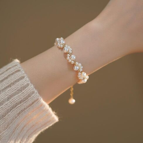 Elegant Pearl Bracelets for Women, Gold Bracelet Silver Pearl Jewelry as Valentines Gifts for Girls in Saudi Arabia