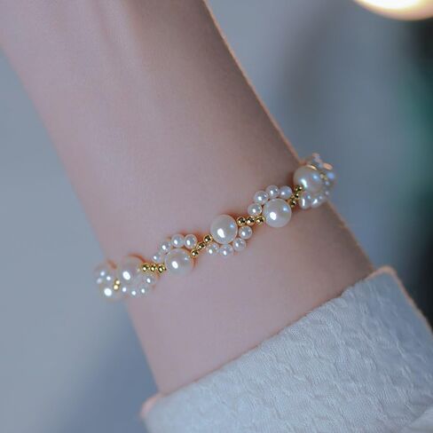 Elegant Pearl Bracelets for Women, Gold Bracelet Silver Pearl Jewelry as Valentines Gifts for Girls in Saudi Arabia