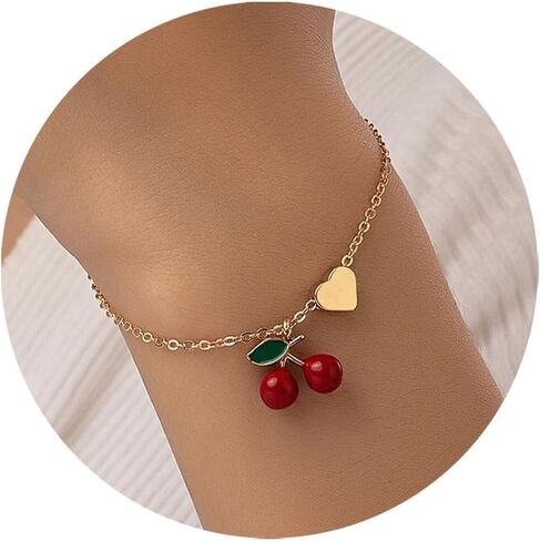 Heart Cherry Bracelets for Women Adjustable Dainty Charm Chain Bracelet Fashion Jewelry Gifts in Saudi Arabia