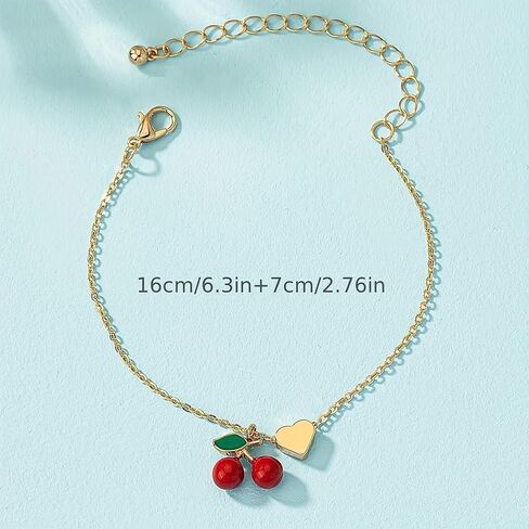 Heart Cherry Bracelets for Women Adjustable Dainty Charm Chain Bracelet Fashion Jewelry Gifts in Saudi Arabia