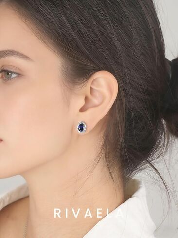 925 فضة البيضاوي مكون الياقوت / الجمشت أقراط هدايا عيد الأم للنساء 5x7mm هالة أقراط الخطوبة أقراط الزفاف in Saudi Arabia