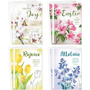 8PCS Religious Easter Joy Cards Value Christian Greeting Card Floral Spring Easter Cards with Envelops Vintage Blank Card Assortment Gifts for Kids Family Friends with Scripture of Blessings in Kuwait