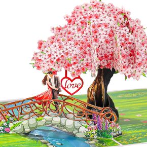 بطاقة الذكرى السنوية المنبثقة زهر الكرز، جسر ثلاثي الأبعاد مع بطاقات زفاف للزوجين للزوجة، الزوج، لها، الصديقة، العروس، العريس هدية مثالية لعيد الميلاد الرومانسي، الزفاف، عيد الحب، عيد الأم، 6 × 8 بوصة in Kuwait