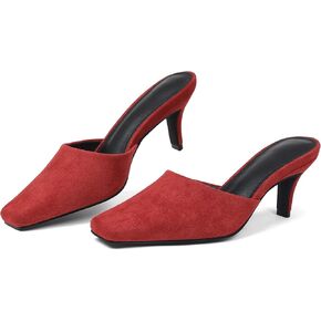 CELNEPHO Kitten Heels for Women Closed Square Toe Slip On Comfortable Dress Pumps Backless Casual Office Shoes Fashion Suede Mules in Kuwait