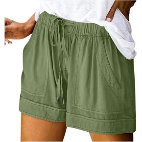 شورت قطن كتان للنساء لصيف 2026 شورت كاجوال واسع الساق بخصر عالٍ برباط ملابس الشاطئ in Kuwait