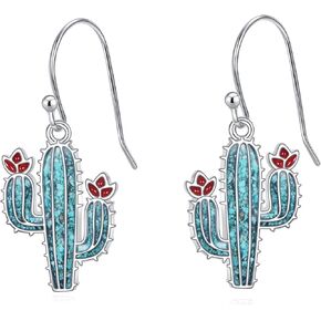 أقراط الصبار من الفضة الإسترليني عيار 925 أقراط متدلية على شكل نبات فيروزي مجوهرات الصبار هدايا للنساء in Kuwait