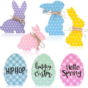 8Pcs Easter Bunny Decorations for Home - Wooden Eggs Table Decorations Signs - Spring Easter Tiered Tray Decor for Indoor Mantel Office in Saudi Arabia
