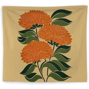 WNAGT Retro Boho Orange Floral Tapestry Wall Hanging, Mid Century Modern Decor, Abstract Art Deco Flower Botanical Wall Blanket Decor for Home Bedroom Living Room, 50x60 Inch in Kuwait