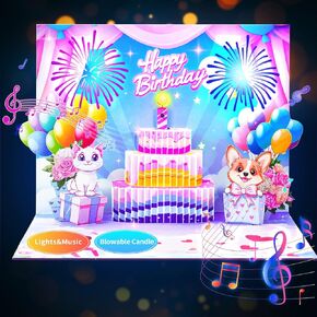 Musical Birthday Cards, Cute Cat Dog Light & Blowable Candle Funny 3D Pop up Happy Birthday Card Gift for Women Mom Kids Sister Daughter Girls in Saudi Arabia
