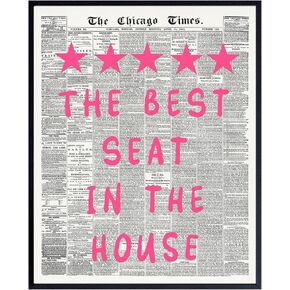 Preppy Humorous Bathroom Decor - Newspaper Wall Decor Restroom Signs - Pink Quirky Guest Bath Artwork - funny Bath Print - Eclectic Small Bathroom Wall Art for Women - Y2k Half Restroom Picture in Kuwait