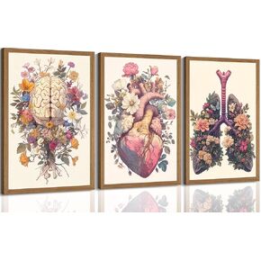 Medical Human Anatomy Poster Wall Art Vintage Floral Heart Painting Picture Wall Decor Colorful Heart Lungs Brain Aesthetic Canvas Print Artwork for Doctor Nurse Office Clinic Hospital Decoration in Saudi Arabia