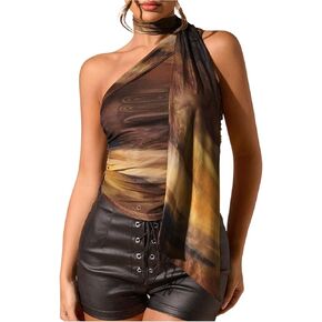 Milumia المرأة كتف واحد الخروج وشاح الرسن القمم Y2k شبكة أنبوب الأعلى in Kuwait