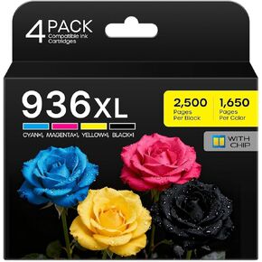 خراطيش حبر 936 936XL متوافقة مع مجموعة خراطيش الحبر HP 936 936e 936XL التي تعمل مع طابعات OfficeJet Pro 9110، 9120، 9130، 9730، 9720 (4 حزم، BK/C/Y/M) in Kuwait