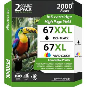 استبدال خرطوشة الحبر 67XXL للحبر 67، 67xl حزمة التحرير والسرد لخراطيش الحبر المتوافقة مع Deskjet 4100 4100e 4152e 4155 4155e Envy 6000 6055e 6055 6400 6458 6458e 6452 6455e Printer (1 B&1C) in Kuwait