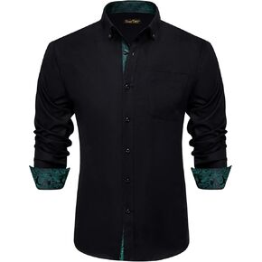 قميص رجالي بأكمام طويلة وأزرار سفلية كاجوال وخالي من التجاعيد وياقة داخلية رسمية للأعمال وياقة متباينة in Kuwait