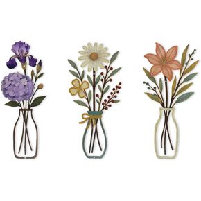 lnwfiv 3 Pieces Metal Flowers Wall Arts Rustic Farmhouse Decor,Floral Wall Decor for Living Room Bathroom Dining Room Bedroom Minimalist Decoration Housewarming Gifts (C) in Saudi Arabia
