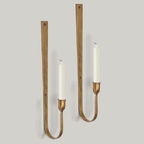 Wall Candle Holder Set of 2 - Golden Metal Wall Sconces, Rust-Resistant Wall Mount Candle Holders for Living Room, Fireplace, Wedding Decor, Modern Farmhouse Wall Decor with Installation Hardware in Kuwait
