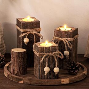 حاملات الشموع الخشبية الريفية من MelonBoat: حاملات شموع المزرعة مع شموع تعمل بالبطارية، ديكور مزرعة ريفي، شموع LED عديمة اللهب 3 عبوات لديكور المنزل في غرفة المعيشة وحفلات العطلات in Kuwait