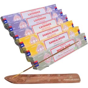 Satya Lavender, Sandalwood & White Sage with ANKCIENSE Incense Holder Pack of 3 fragrances Variety Pack of 90 Sticks Insense Insence in Kuwait