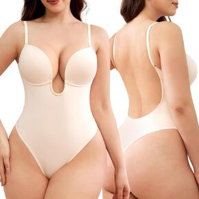 Slimers Plunge Backless Shapewear for Women: Low Back Tummy Control Body Shaper Thong Bodysuit with Underwire Bra in Kuwait