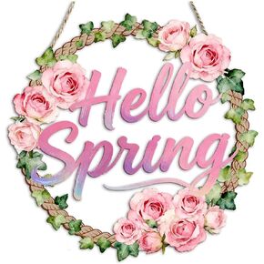 إكليل الباب الخشبي للديكور الربيعي لعلامات الحائط للباب الأمامي، علامة إكليل الزهور المجوفة مرحباً بالربيع للتعليق لديكور الحائط المنزلي ومستلزمات الحفلات وديكور عيد الفصح in Kuwait