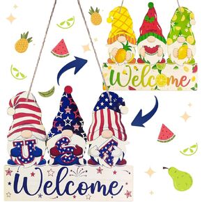 Summer Door Hanger Gnome Welcome Door Sign Double Sided Door Decorations Hanging 4th of July Door Hanger Patriotic Decorations for Porch Home Wall Indoor Outdoor Decoration in Kuwait