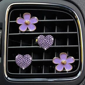 4PCS Car Air Vent Clips with Fragrance Pads, Cute Flower Car Air Fresheners Vents Clips Diamond Vent Clip Auto Interior Decor Charm Bling Auto Accessories Decoration for Women (Purple) in Kuwait