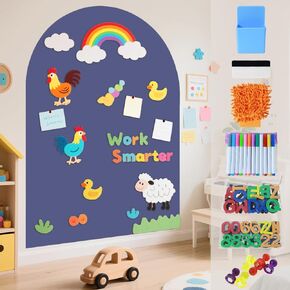 Magnetic Wall Decal 40x32 Inch Self Adhesive Magnetic Board Play Wall Dusty Blue Magnet Chalkboard for Wall with Letters and 12 Color Liquid Chalk for Playroom Home Office School in Saudi Arabia