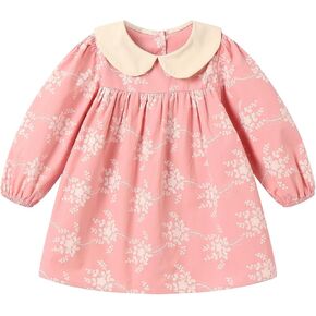 Toddler Little Girls Floral Dress Long Sleeve Peter Pan Collar Cotton Dresses 2-8Y in Kuwait