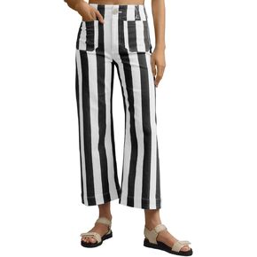 Womens Striped Jeans Wide Leg Trousers Casual High Waisted Stretchy Straight Leg Denim Pants with Pockets in Kuwait