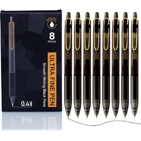 قلم جل فائق الدقة مقاس 0.4 مم - حبر أسود سريع الجفاف وكرة دوارة خالية من التلطخ للكتابة الدقيقة، عدد 8 (درجة احترافية، مثالي للامتحانات والاستخدام المكتبي) in Kuwait