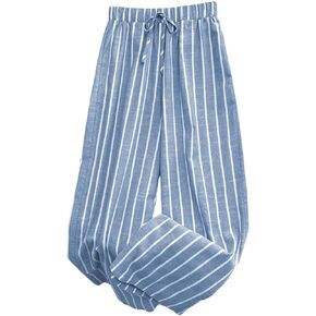 سروال عمل نسائي مقاس كبير من GORGLITTER مخطط بخصر عالٍ وواسع الساق بنطلون بالازو ملابس للإجازات in Kuwait